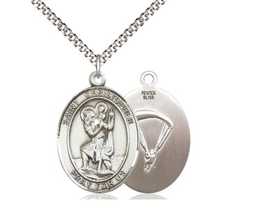St. Christopher & Paratrooper Catholic Saint Medal, pewter, Bliss Manufacturing