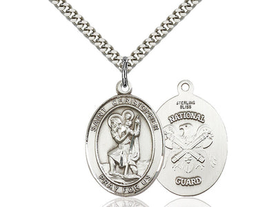 St. Christopher & National Guard Catholic Saint Oval Medal, sterling silver, Bliss Manufacturing