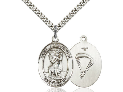 St. Christopher & Paratrooper Catholic Saint Medal, sterling silver, Bliss Manufacturing