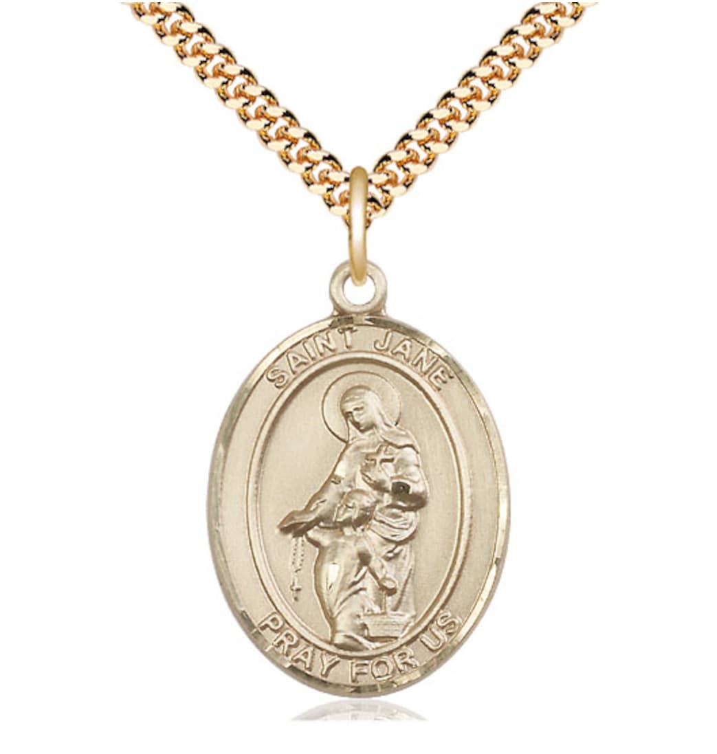 Bliss St Jane of Valois Gold Filled Oval Large Medal Necklace with Plated Chain,