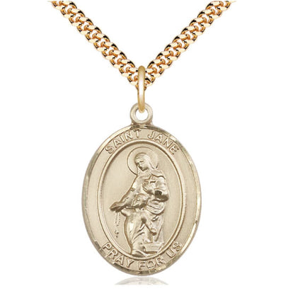 St Jane of Valois Gold Filled Oval Large Medal Necklace with Plated Chain, Bliss Manufacturing