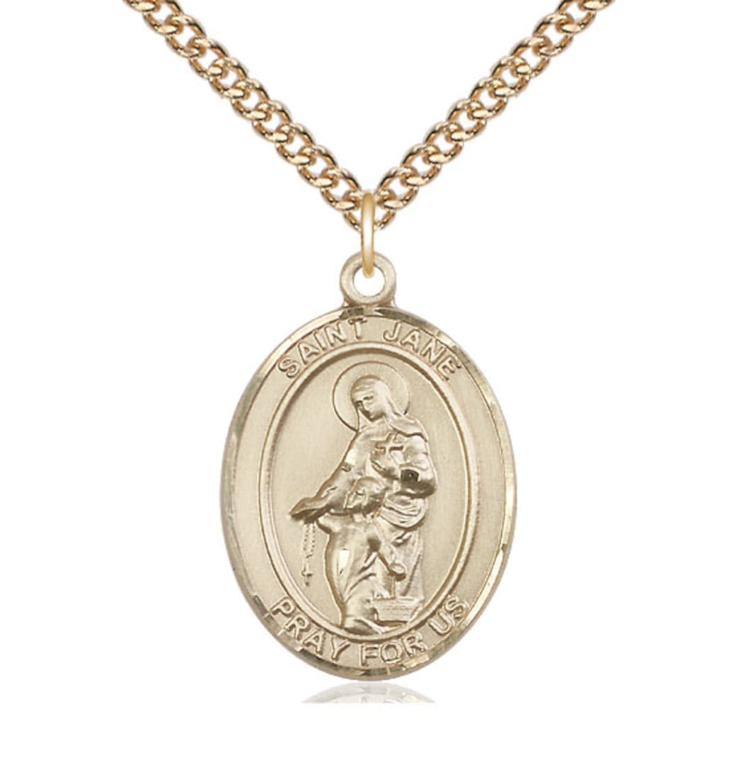 Bliss St Jane of Valois Gold Filled Oval Large Medal Necklace with Gold-filled Chain,