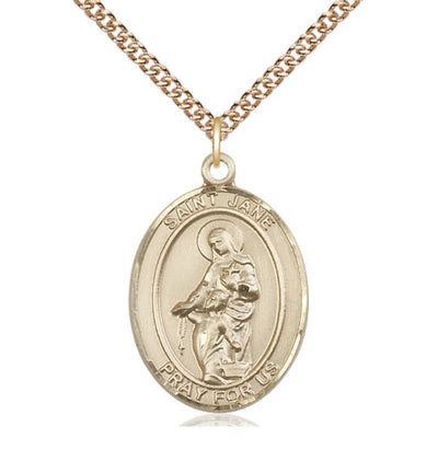 St Jane of Valois 14kt Gold Oval Large Medal with 14kt Gold Chain, Bliss Manufacturing
