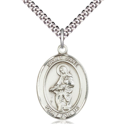 St Jane of Valois Pewter Oval Large Medal Necklace with 24-in Chain, Bliss Manufacturing