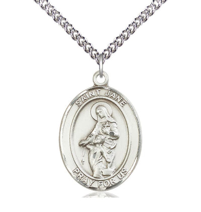 St Jane of Valois Sterling Silver Oval Large Medal Necklace with Sterling Chain, Bliss Manufacturing