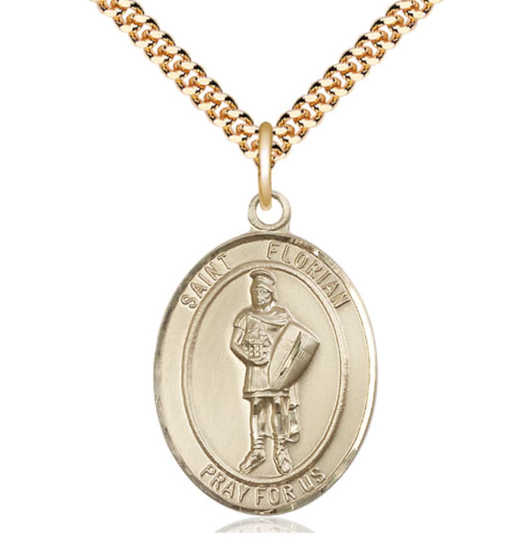 Bliss Large Gold-filled St Florian Catholic Patron Saint Medal with Chain,