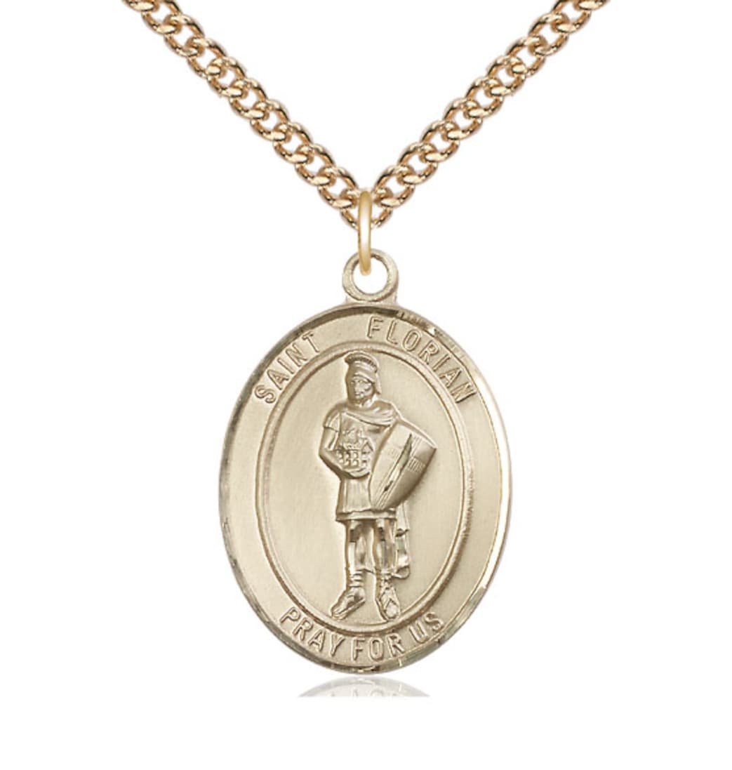 Bliss St Florian Gold-filled Oval Engravable Large Medal Necklace,Gold-filled Chain,