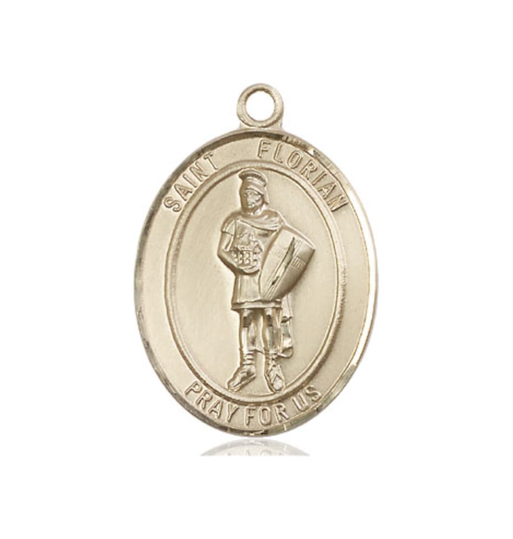 Bliss Large 14kt Gold St Florian Catholic Patron Saint Medal,