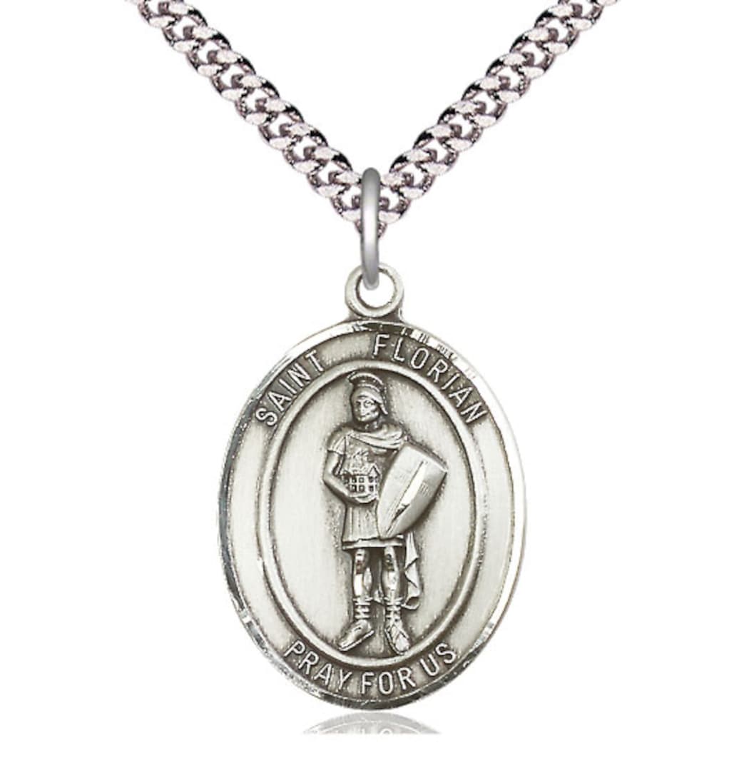 Bliss Large Pewter St Florian Catholic Patron Saint Medal with Chain,