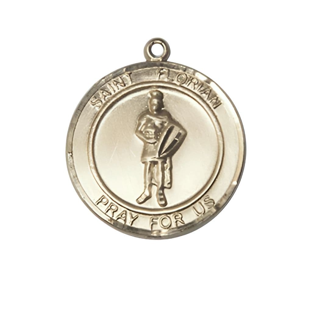 Bliss St. Florian 14kt Gold Round Medal, Medal Measures 1-inch tall by 7/8-inch wide