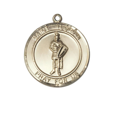 St. Florian 14kt Gold Round Medal, Medal Measures 1-inch tall by 7/8-inch wide, Bliss Manufacturing