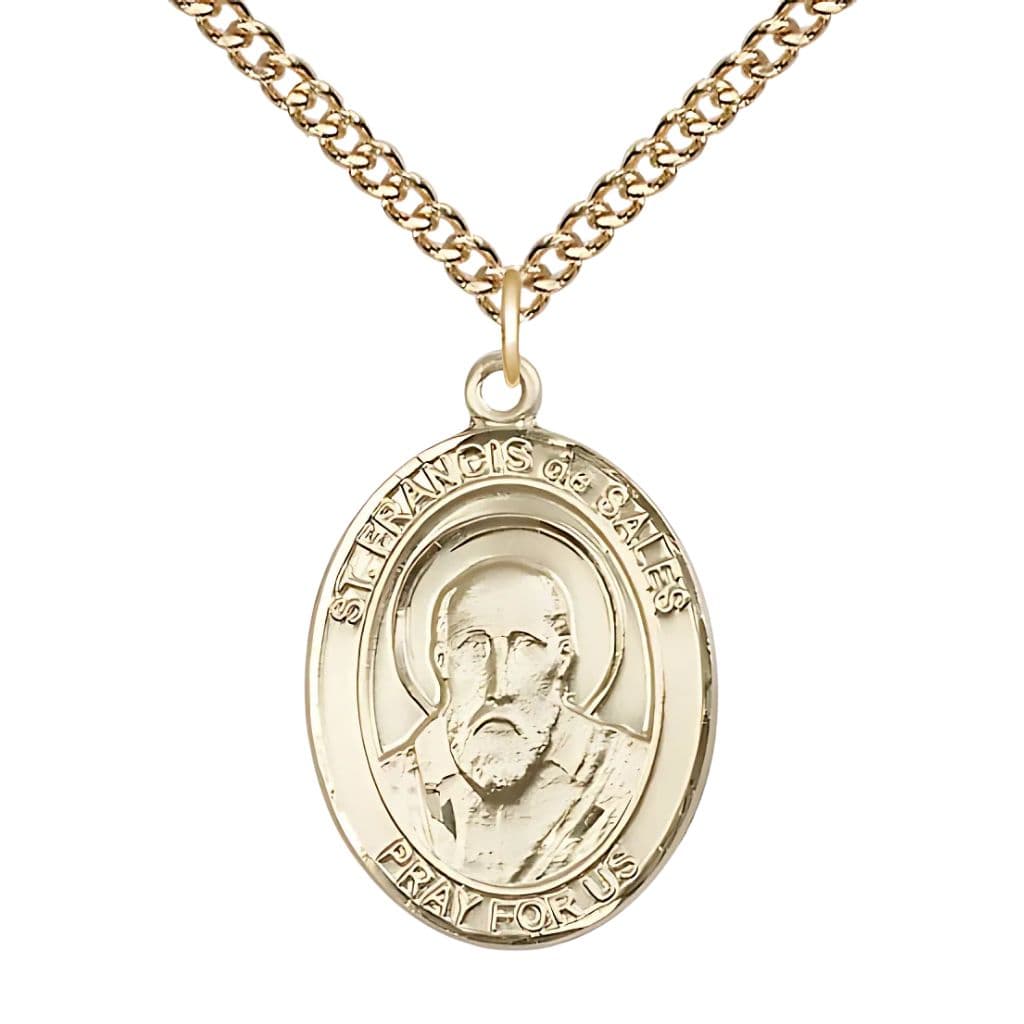 Bliss St. Francis de Sales Gold-filled Oval Engravable Medal Necklace with Gold-filled Chain, 1-inch,