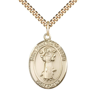 St. Francis of Assisi Gold-filled Oval Medal with Gold-plated Chain from, Measures 1-inch tall by 3/4-inch wide, Bliss Manufacturing