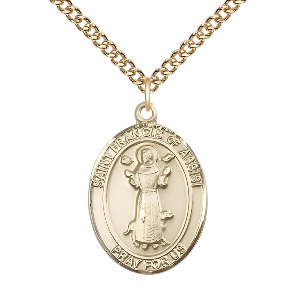 St. Francis of Assisi Gold-filled Oval Medal with Gold-filled Chain from Bliss, Measures 1-inch tall by 3/4-inch wide