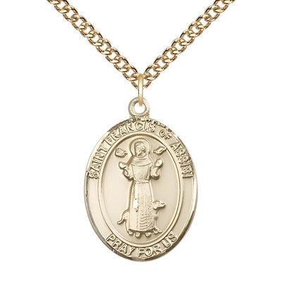 St. Francis of Assisi Gold-filled Oval Medal with Gold-filled Chain from, Measures 1-inch tall by 3/4-inch wide, Bliss Manufacturing