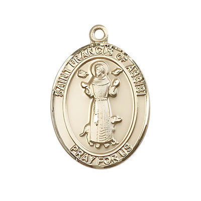 St. Francis of Assisi 14kt Gold Oval Medal, Measures 1-inch tall by 3/4-inch wide, Bliss Manufacturing