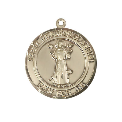 St. Francis of Assisi 14kt Gold Round Medal, Large 1-inch tall by 7/8-inch wide, Bliss Manufacturing