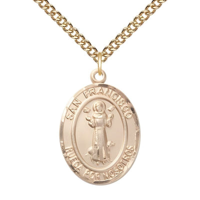 Spanish San Francisco 14kt Gold-filled Oval Medal with Gold-filled Chain, Measures 1-inch tall by 3/4-inch wide, Bliss Manufacturing