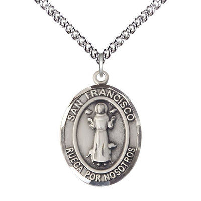 Spanish San Francisco Sterling Silver Oval Medal with Sterling Silver Chain, Measures 1-inch tall by 3/4-inch wide, Bliss Manufacturing
