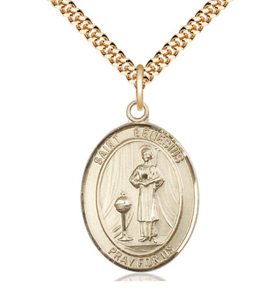 St Genesius of Rome Gold Filled Oval Large Medal Necklace with Gold Plated Chain, Bliss Manufacturing