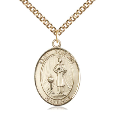 St Genesius of Rome Gold Filled Oval Large Medal Necklace with Gold Filled Chain, Bliss Manufacturing