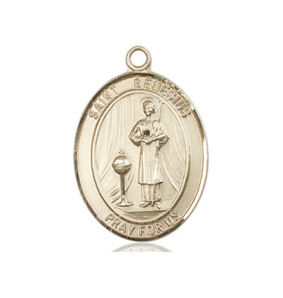 St Genesius of Rome 14kt Gold Oval Large Medal Only, Bliss Manufacturing