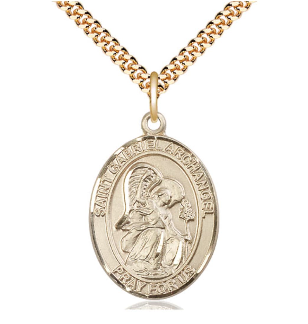 Bliss St Gabriel the Archangel Gold-filled Oval Large Medal Necklace with Plated Chain,