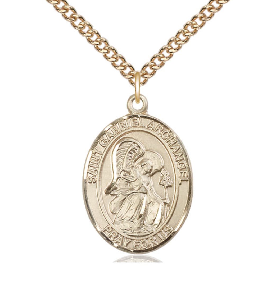 Bliss St Gabriel the Archangel Gold-filled Oval Large Medal Necklace with Gold-filled Chain,