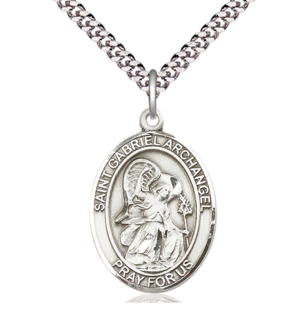 Bliss St Gabriel the Archangel Pewter Oval Large Medal Necklace,