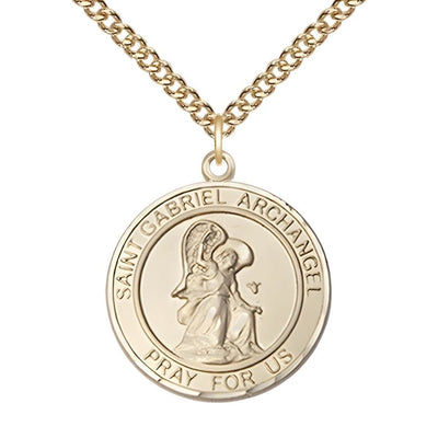 St. Gabriel the Archangel 14kt Gold-filled Round Medal Pendant with Gold-filled Chain, Measures 1-inch tall by 7/8-inch wide, Bliss Manufacturing