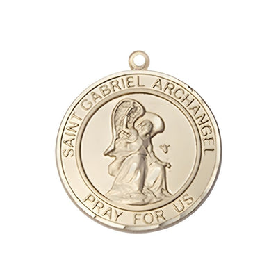 St. Gabriel the Archangel 14kt Gold Round Medal Pendant, Measures 1-inch tall by 7/8-inch wide, Bliss Manufacturing