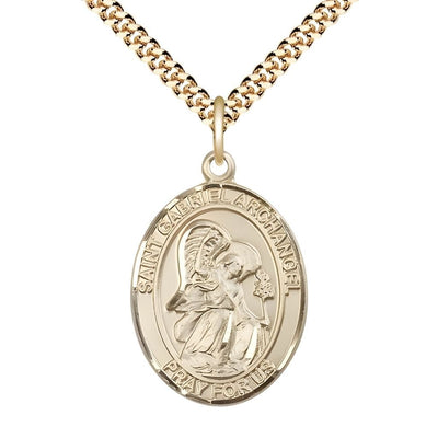 St. Gabriel the Archangel 14kt Gold-filled Oval Medal Pendant with Gold-plated Chain, Measures 1-inch tall by 3/4-inch wide, Bliss Manufacturing