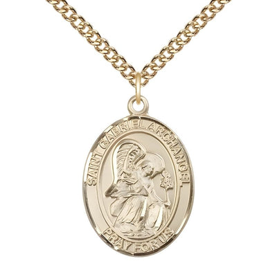 St. Gabriel the Archangel 14kt Gold-filled Oval Medal Pendant with Gold-filled Chain, Measures 1-inch tall by 3/4-inch wide, Bliss Manufacturing