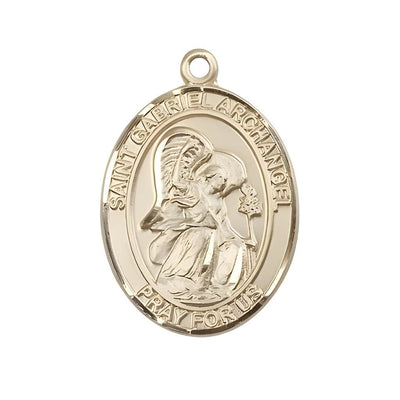 St. Gabriel the Archangel 14kt Gold Oval Medal Pendant, Measures 1-inch tall by 3/4-inch wide, Bliss Manufacturing