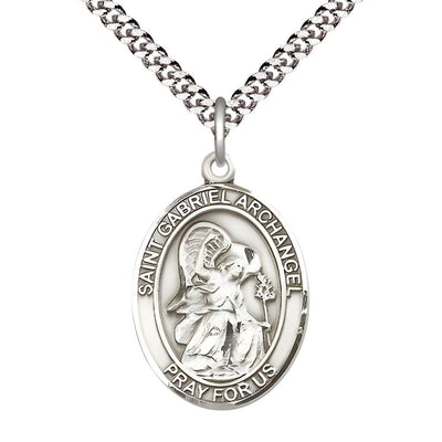 St. Gabriel the Archangel Pewter Oval Medal Pendant with Rhodium-plated Chain, Measures 1-inch tall by 3/4-inch wide, Bliss Manufacturing