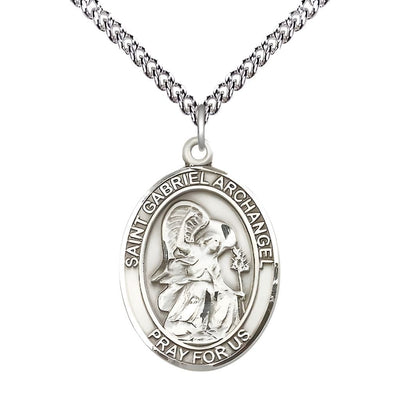 St. Gabriel the Archangel Sterling Silver Oval Medal Pendant with Sterling Silver Chain, Measures 1-inch tall by 3/4-inch wide, Bliss Manufacturing