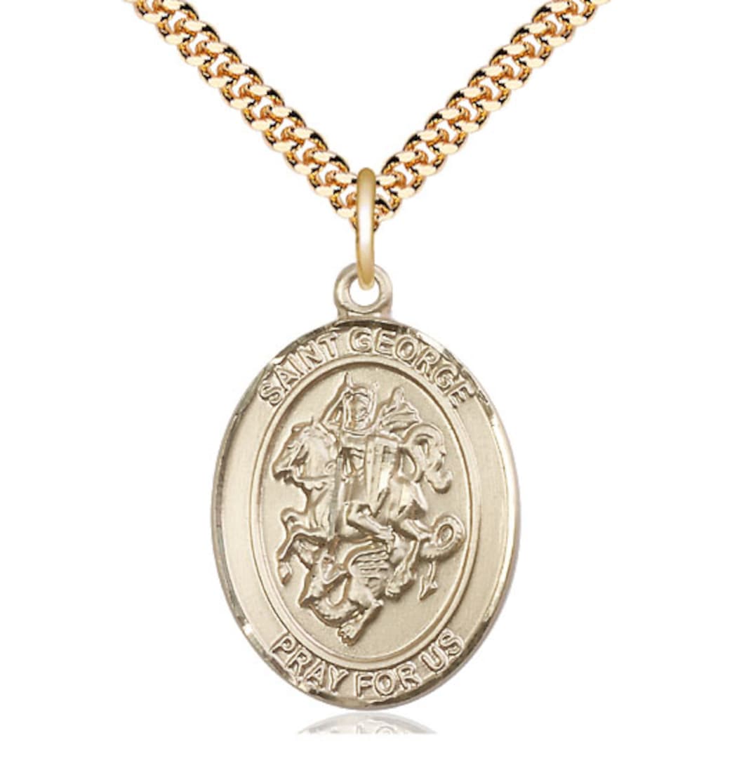 Bliss Large St George Gold Filled Oval Medal Necklace with Plated Chain,