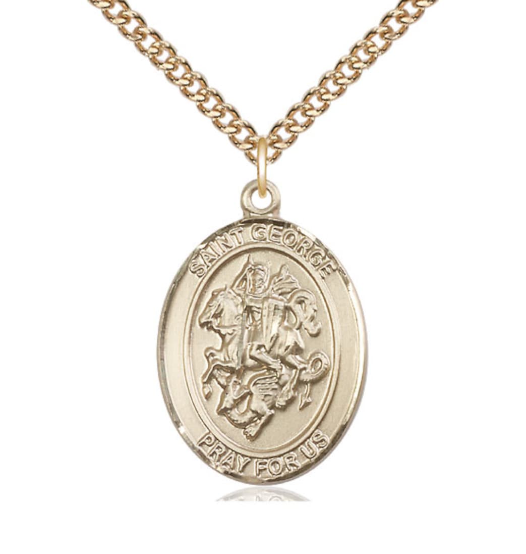 Bliss Large St George Gold Filled Oval Medal Necklace with Gold-filled Chain,