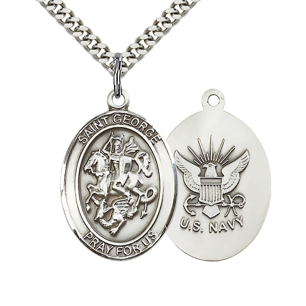 Bliss St. George and U.S. Navy Emblem Pewter Medal with Plated Chain, 1-inch,