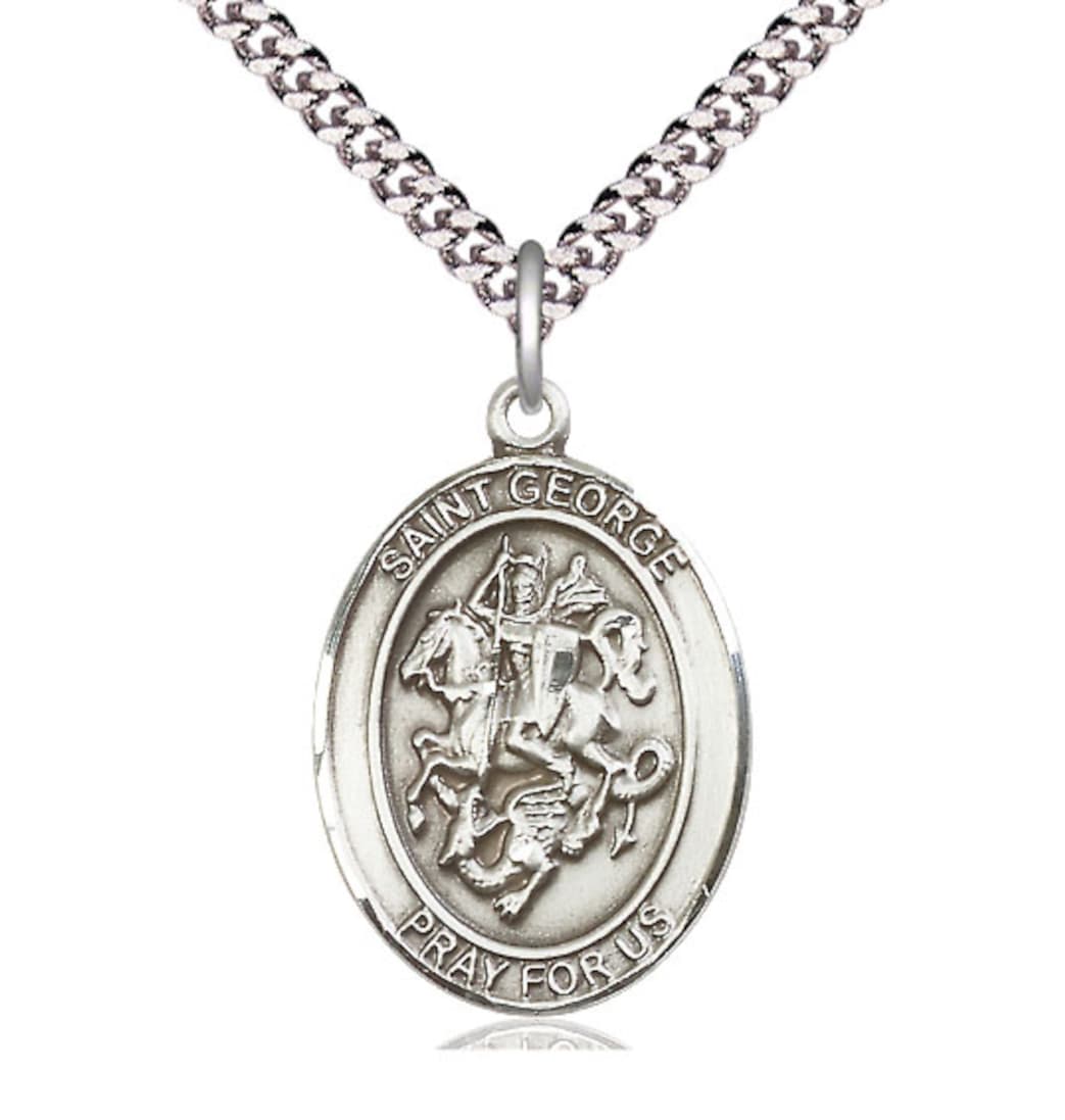 Bliss Large St George Pewter Oval Medal Necklace with Chain,