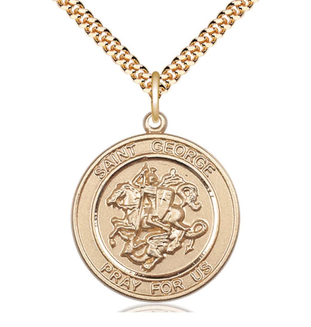 Bliss Round St George Gold Filled Large Medal Necklace with Plated Chain,