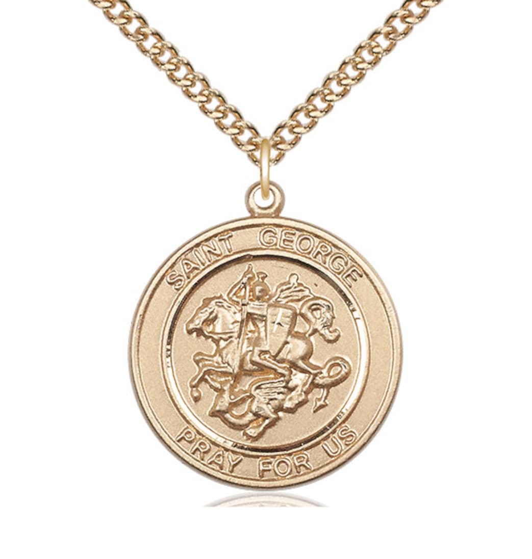 Bliss Round St George Gold Filled Large Medal Necklace with Gold-filled Chain,