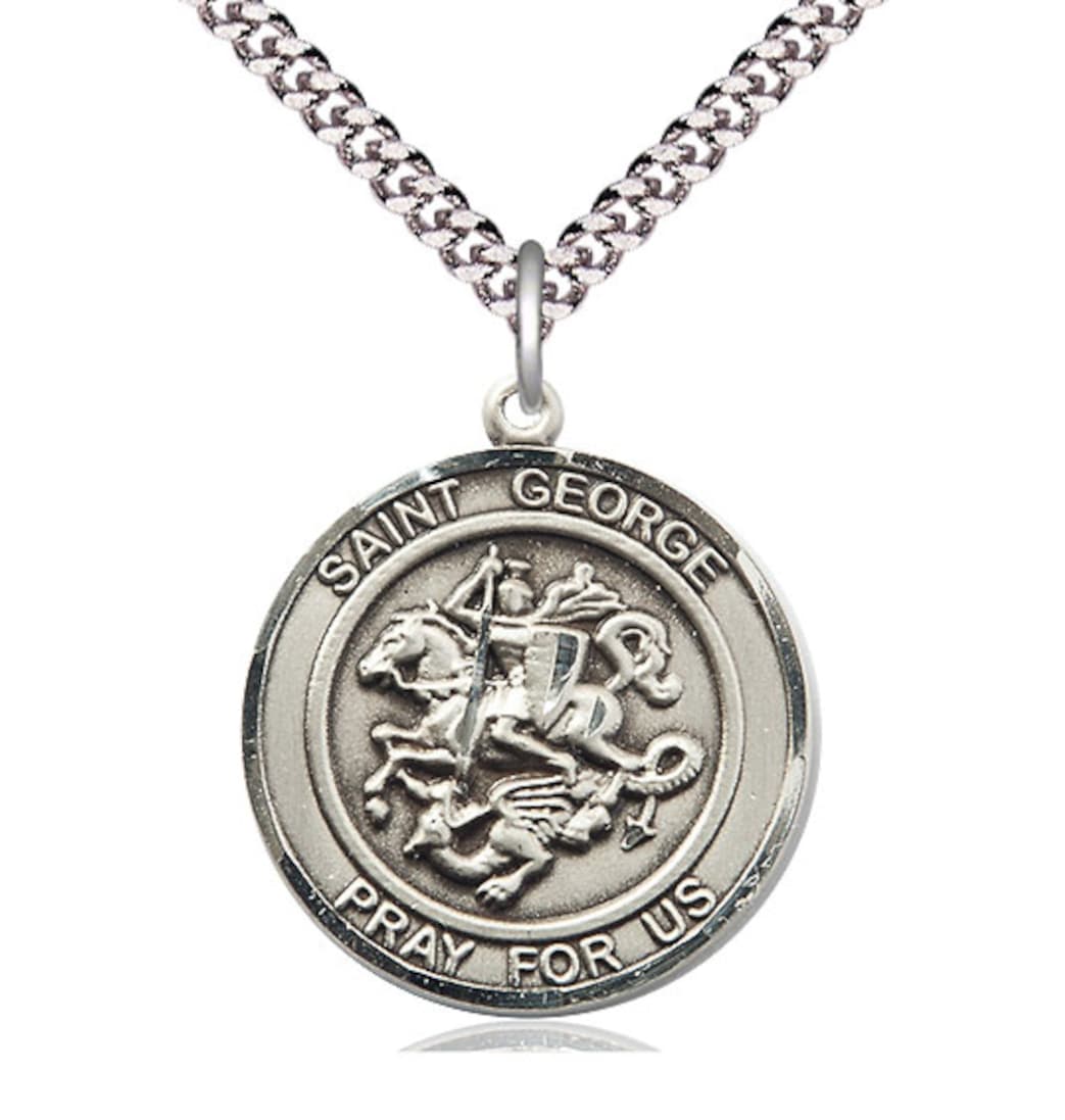 Bliss Round St George Pewter Large Medal Necklace with Chain,