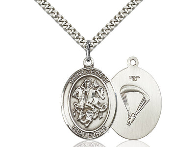 St George Paratrooper Catholic Patron Saint Medal, sterling silver, Bliss Manufacturing