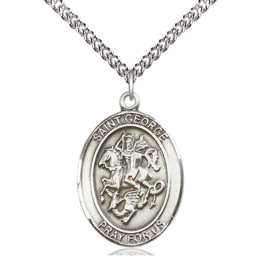 Bliss Large St George Sterling Silver Oval Medal Necklace with Plated Chain,