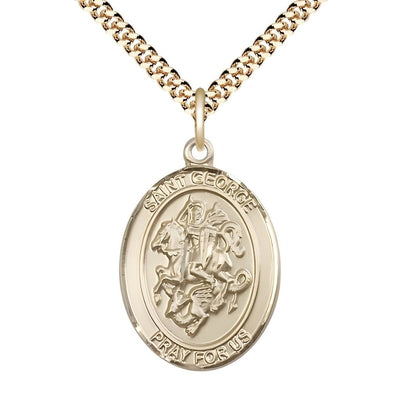 St. George 14kt Gold-filled Oval Medal Pendant with Gold-plated Chain, Measures 1-inch tall by 3/4-inch wide, Bliss Manufacturing