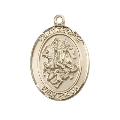 St. George 14kt Gold Oval Medal Pendant, Measures 1-inch tall by 3/4-inch wide, Bliss Manufacturing