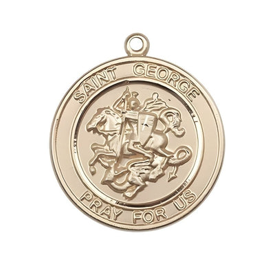 St. George 14kt Gold Round Medal Pendant, Measures 1-inch tall by 7/8-inch wide, Bliss Manufacturing