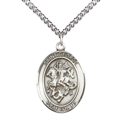 St. George Sterling Silver Oval Medal Pendant with Sterling Silver Chain, Measures 1-inch tall by 3/4-inch wide, Bliss Manufacturing