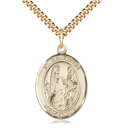 St Genevieve Gold Filled Oval Large Medal Necklace with Plated Chain, Bliss Manufacturing